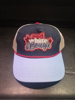 NWT RED WHITE & BOUGIE Women’s USA Patriotic Denim Mesh Trucker Hat American